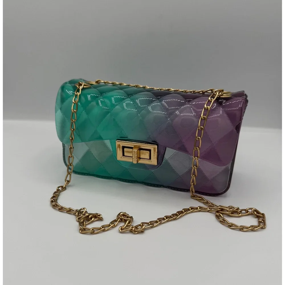 Jelly Crossbody Bag Womens Small‎ Teal Purple Mermaidcore Quilted Ombre